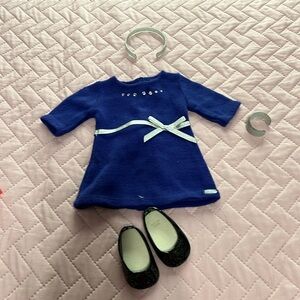 American girl doll navy sweater dress & standard AG outfit